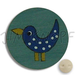 Jim Knopf Wood button birds 16mm Hellblau