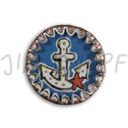 Jim Knopf Button from recycled crown cap anchor motiv 26mm Weiss auf Blau