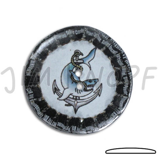 Jim Knopf Knopf aus recycelten Kronkorken Fischmotiv 31mm Mitte Weiss