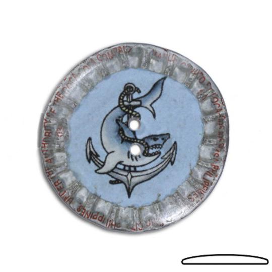 Jim Knopf Knopf aus recycelten Kronkorken Fischmotiv 31mm Mitte Weiss