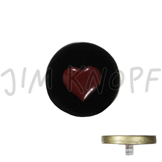 Jim Knopf Resin Kunstharz Ösen-Knopf Herz 18mm oder 23mm Rot auf schwarz