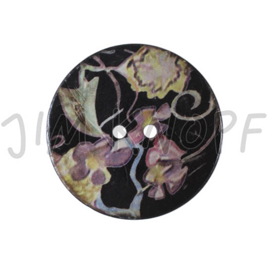 Jim Knopf Großer Cocosknopf Blumenmotiv 40mm Schwarz