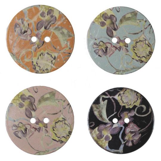 Jim Knopf Large coco wood button with flower motiv 40mm Schwarz