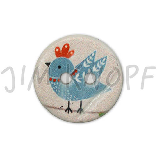 Jim Knopf Coco wood button cute birds 16mm Blau