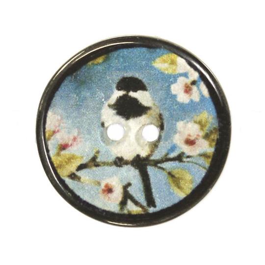 Jim Knopf Resin button Japanese bird motiv 20mm Hellblauer Grund