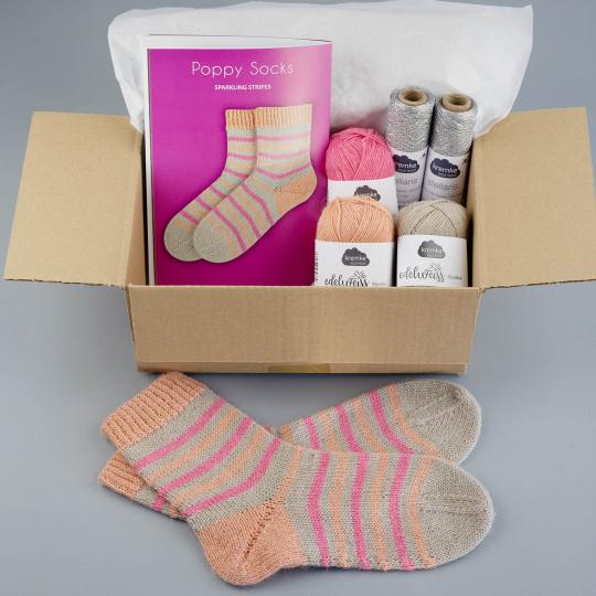 Kremke Soul Wool Kit Sparkling Stripes Poppy Socks deutsch