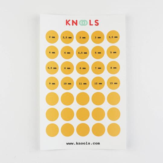 Knools Sticker with needle sizes for zipper bags Sticker mit Nadelgrößen
